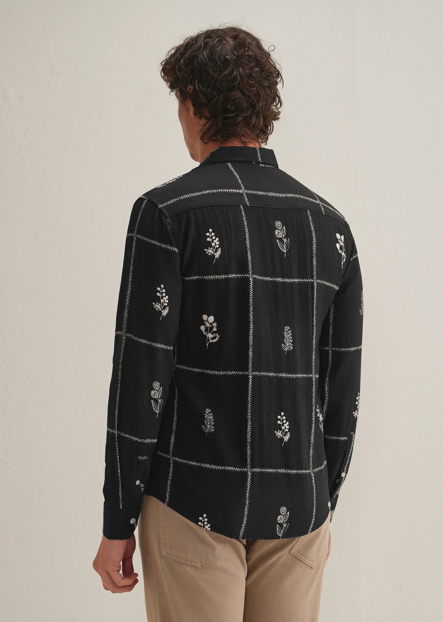 Stemlys Men's Black Floral Grid Printed Casual Full Sleeve Shirt | Premium Relaxed Fit Designer Shirt