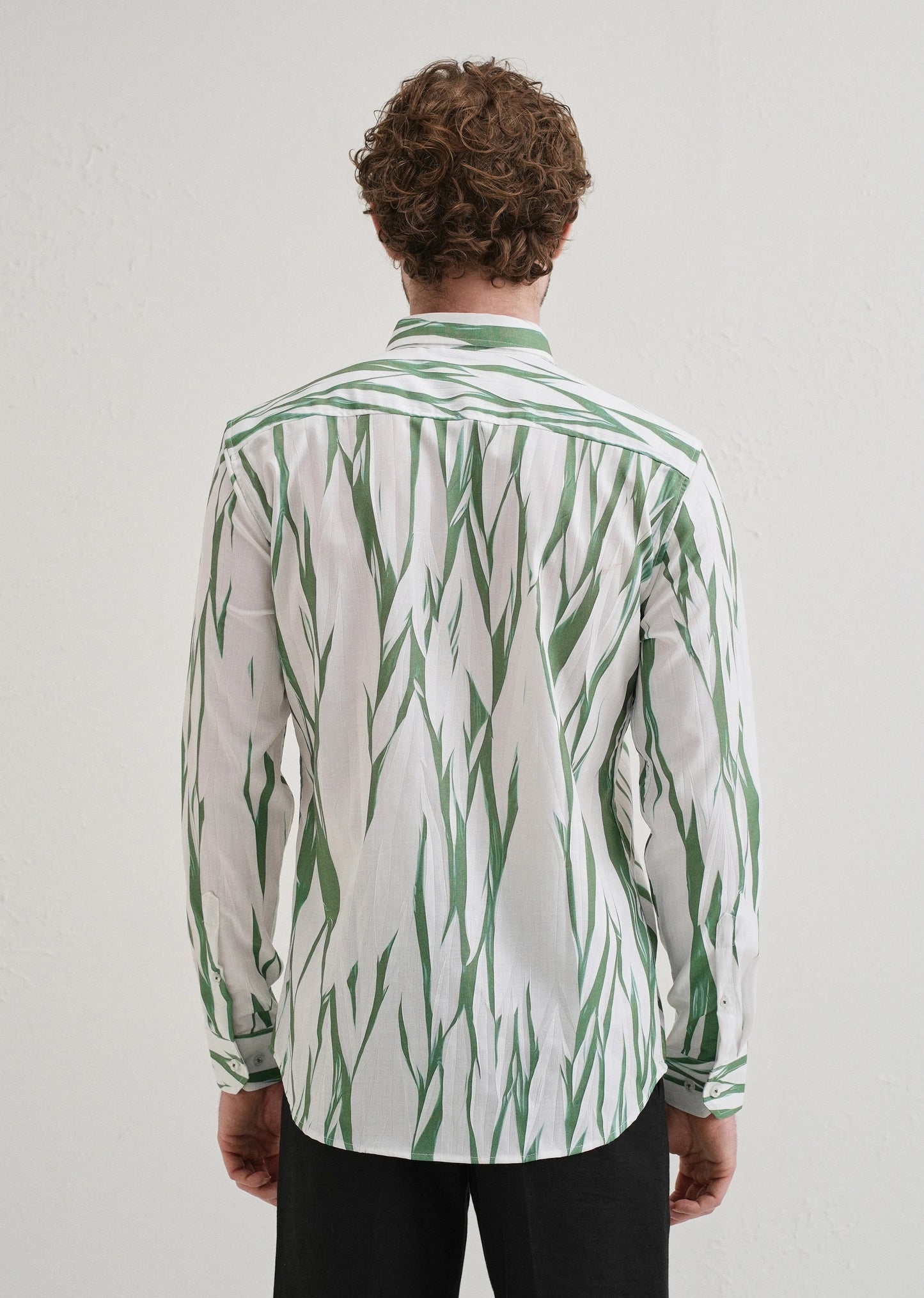 Stemlys Men's White & Green Abstract Botanical Printed Casual Full Sleeve Shirt | Premium Relaxed Fit Designer Shirt