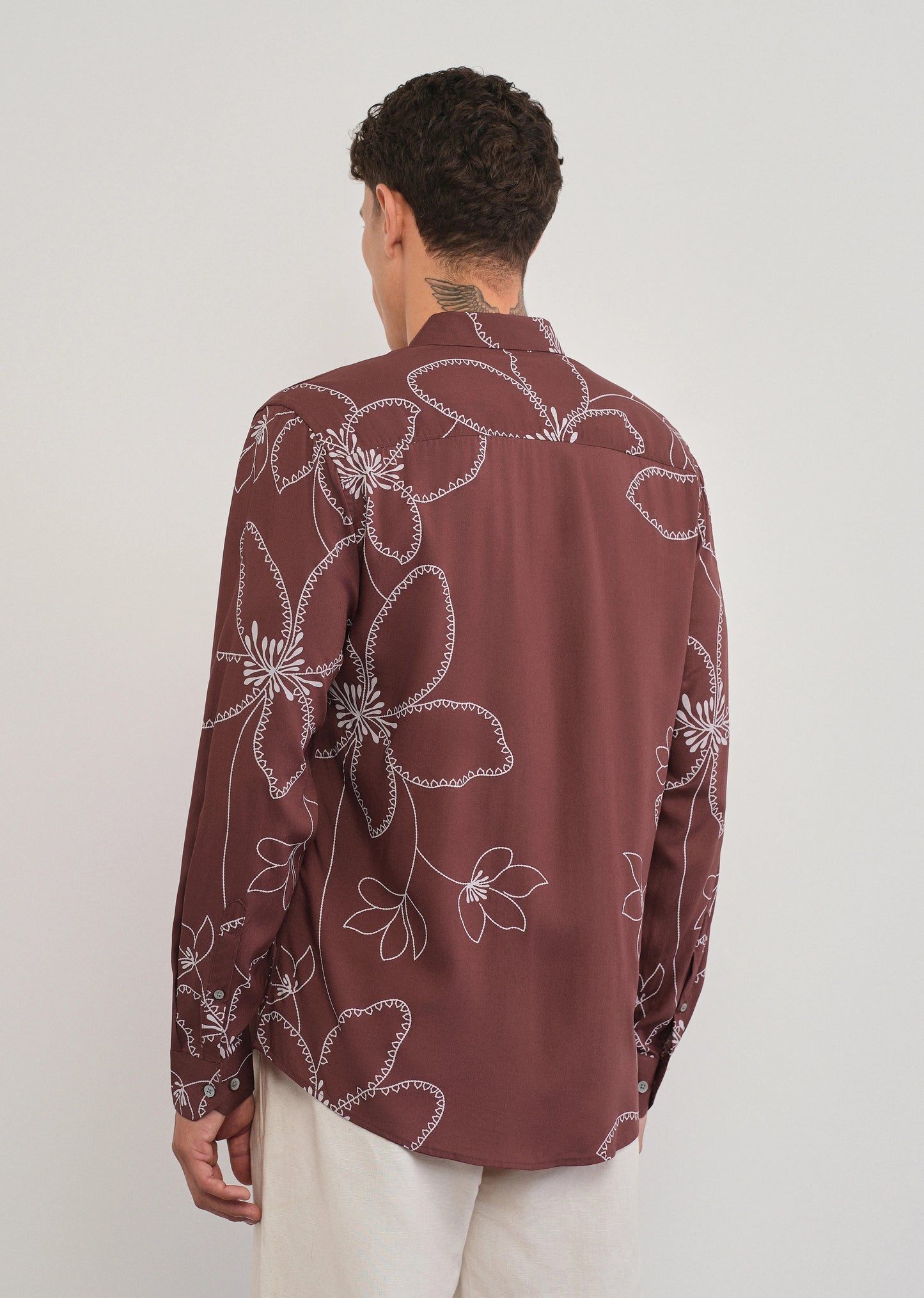Stemlys Men's Brown Floral Printed Casual Full Sleeve Shirt | Premium Relaxed Fit Designer Shirt