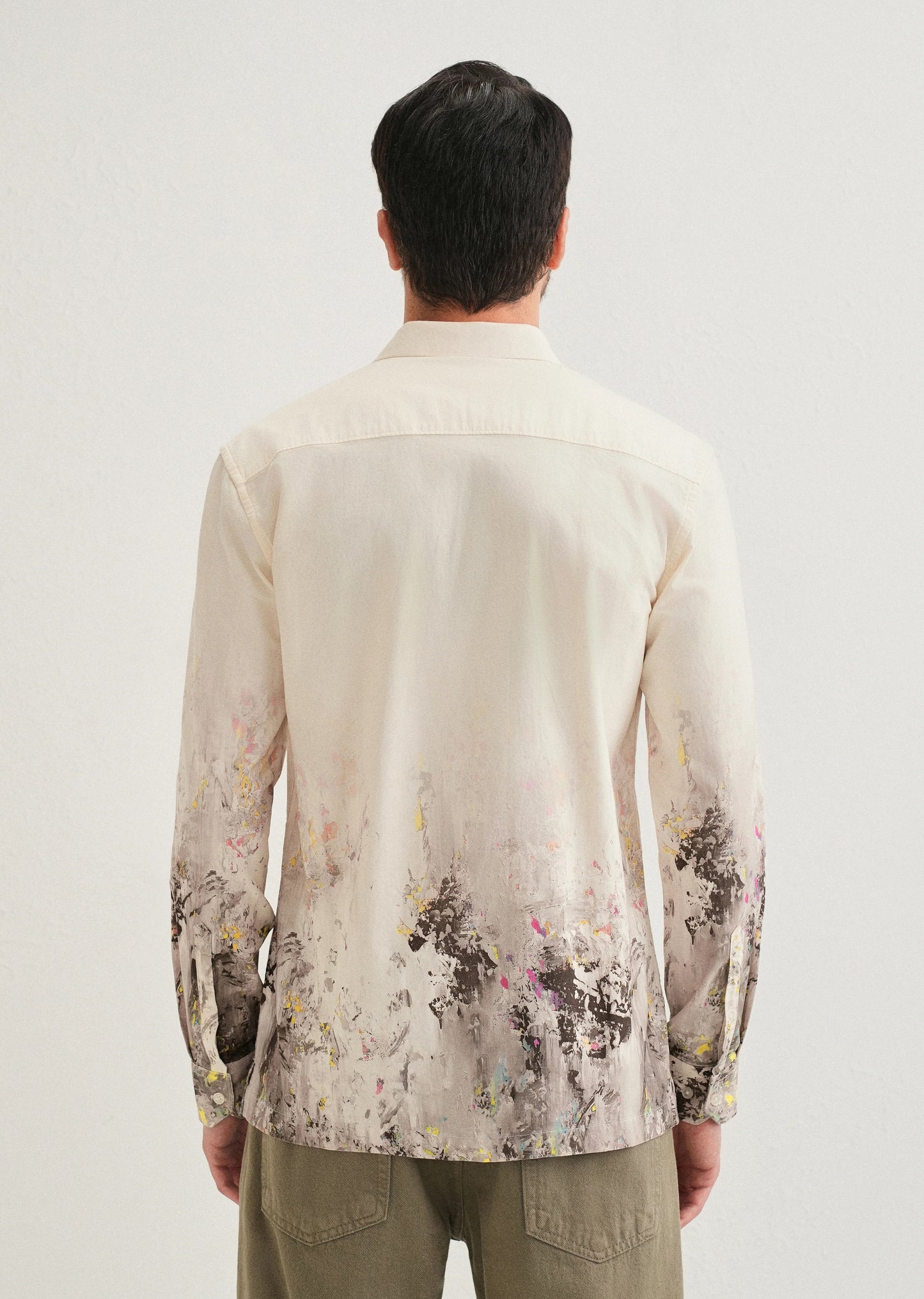 Stemlys Men's Beige Abstract Splatter Printed Casual Full Sleeve Shirt | Premium Artistic Designer Shirt