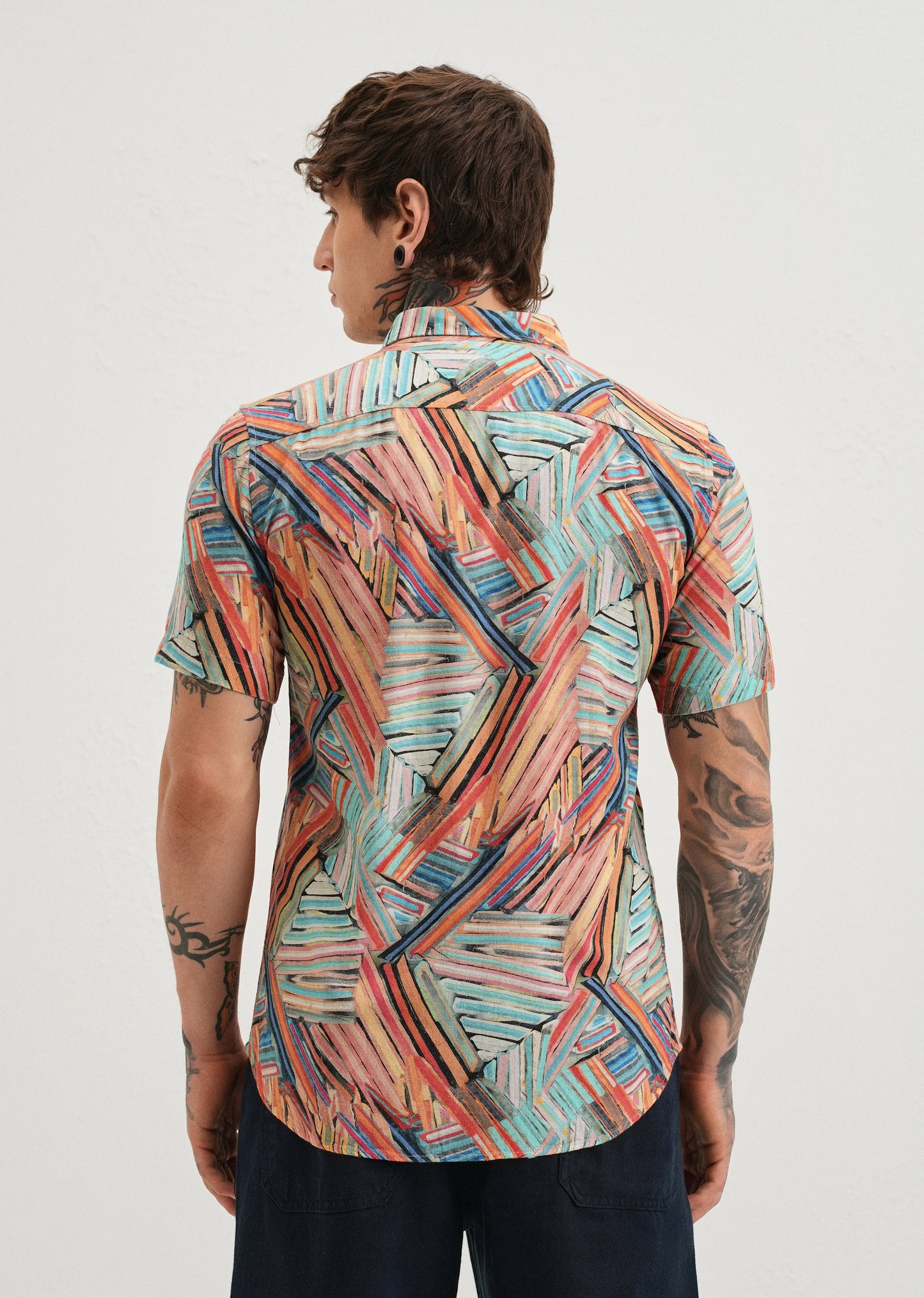Stemlys Men's Multicolor Abstract Geometric Printed Casual Half Sleeve Shirt | Premium Resort Fit Designer Shirt