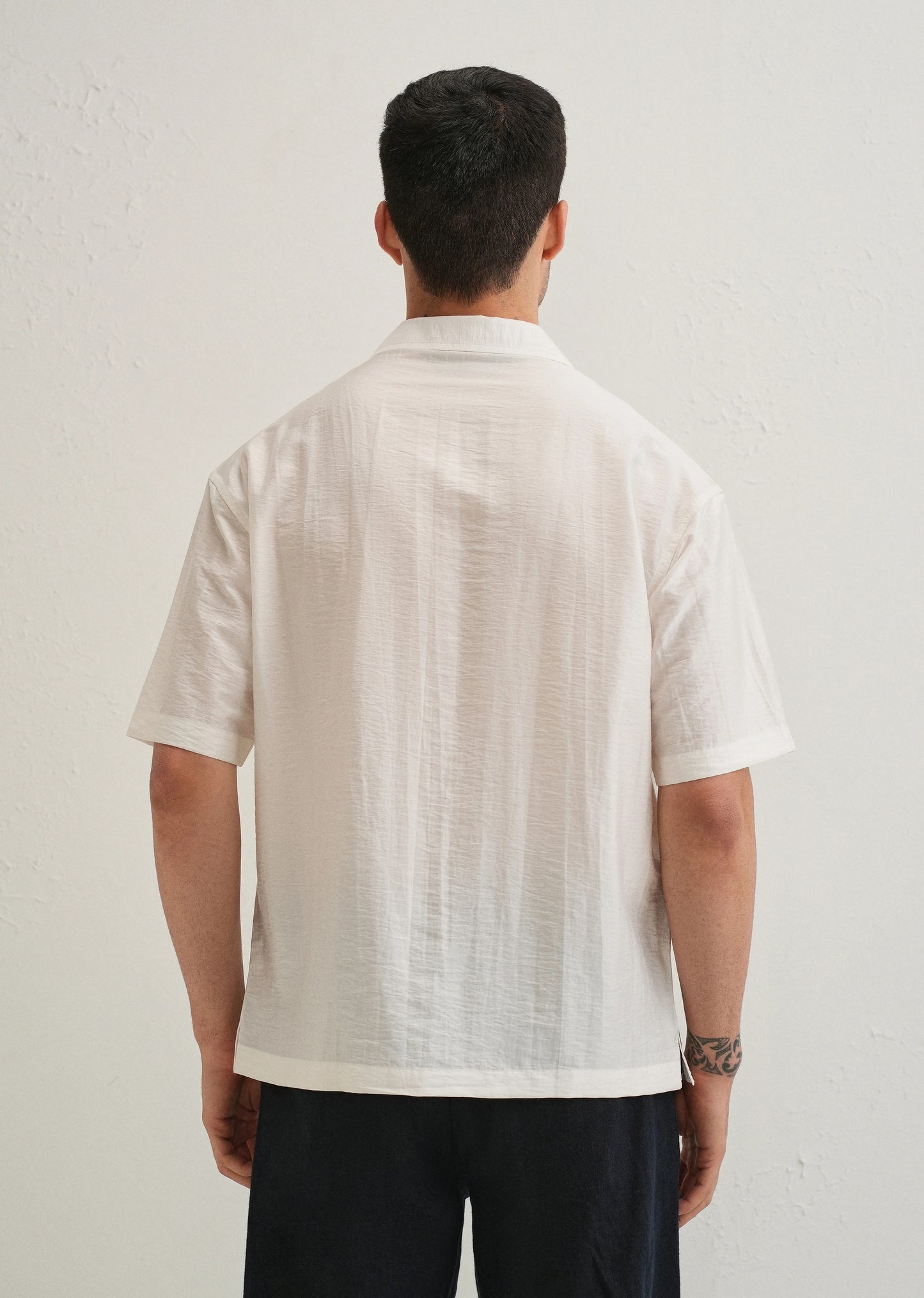 Stemlys Men's White Abstract Landscape Placement Print Half Sleeve Shirt | Premium Resort Fit Casual Shirt