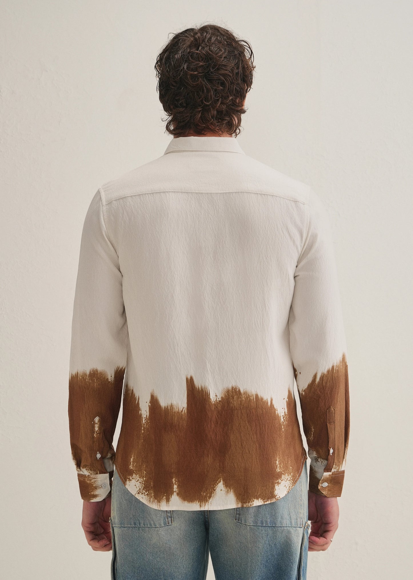 Stemlys Men's White & Brown Dip-Dyed Casual Full Sleeve Shirt | Premium Cotton Blend Oversized Fashion Shirt